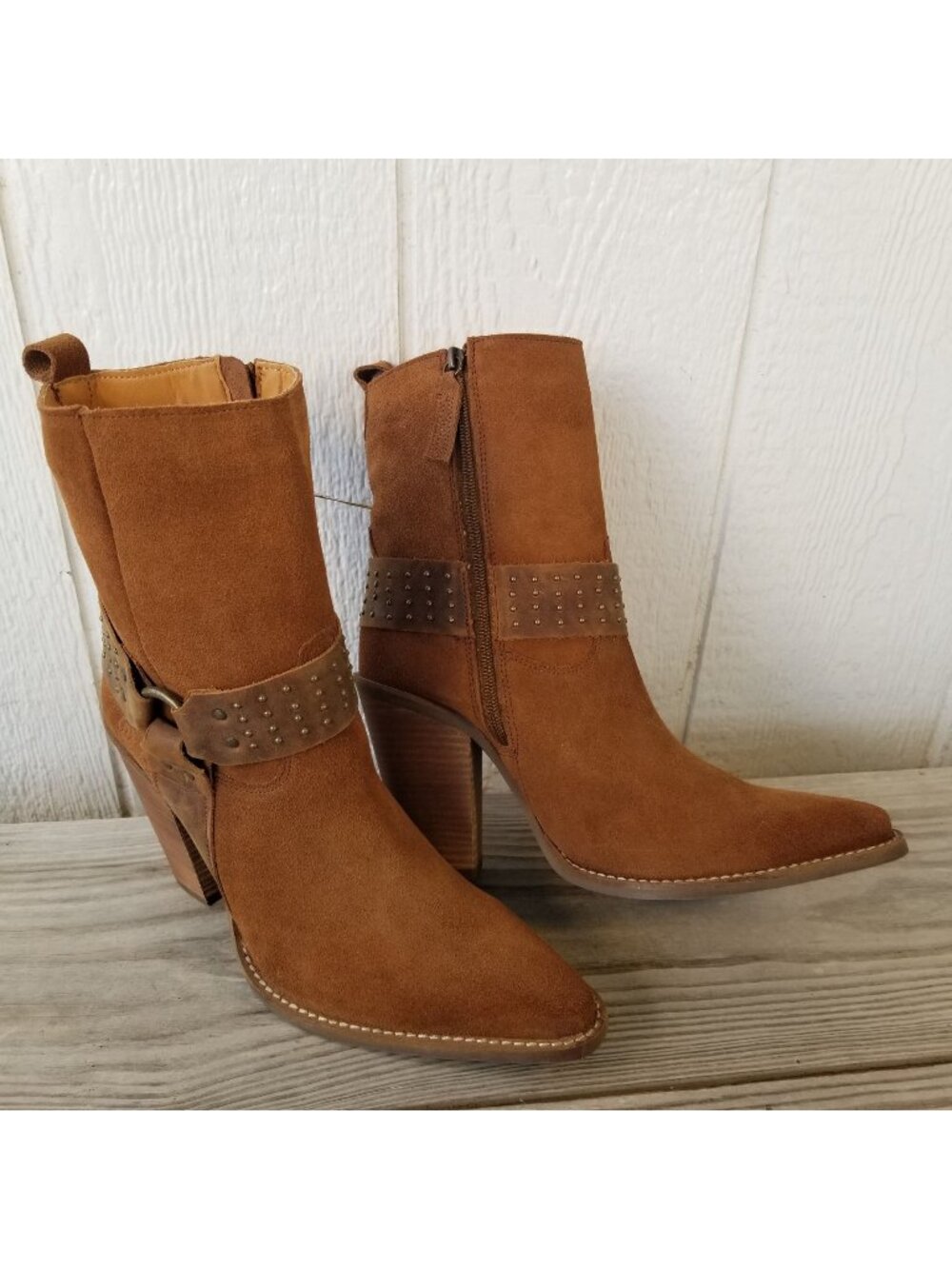 Dingo Songbird Womens Suede Stacked Harness Shortie Side Zip Boots 11 M DI2189
